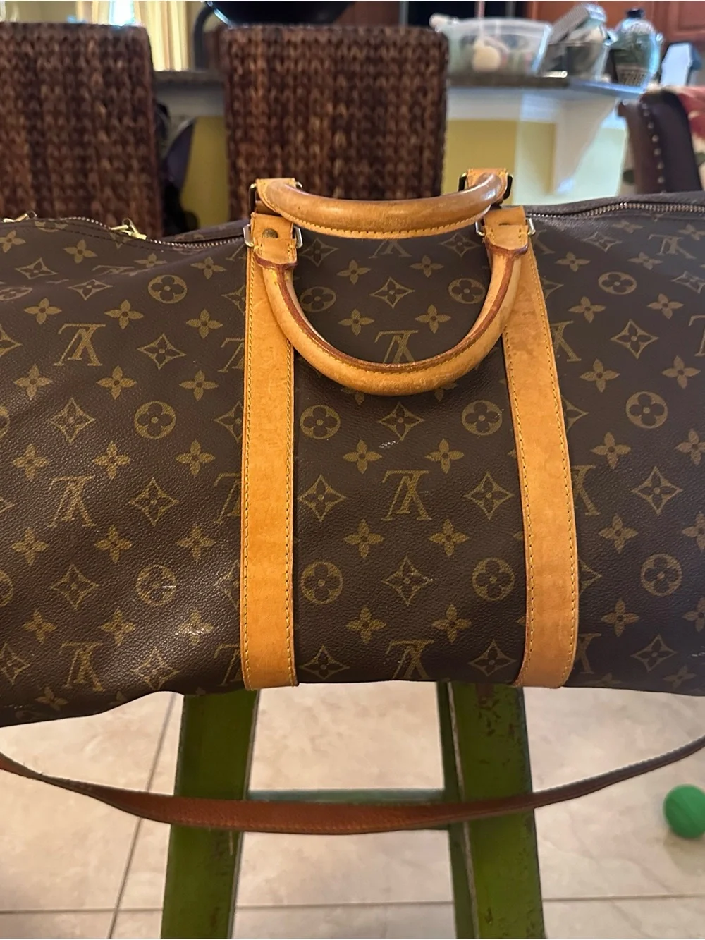 Louis Vuitton Monogram Canvas Travel Holdall with Tan Leather Trim